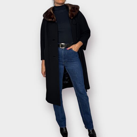 60s Michel Daniel Coat w/ Fur Collar - Picture 2 of 7